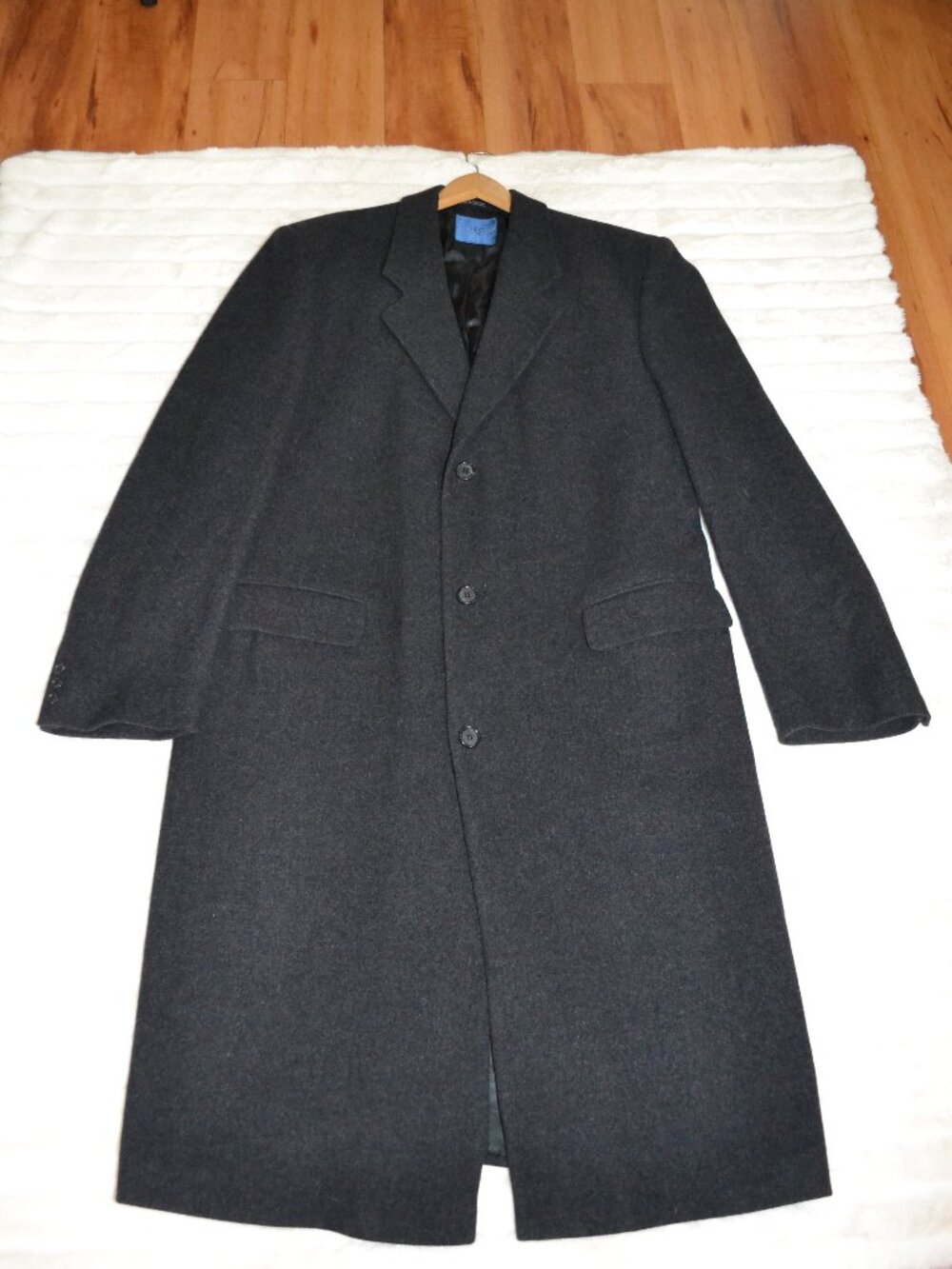 Towncraft 100% Wool Longline Overcoat Mens 44R XL Charcoal Gray Vintage